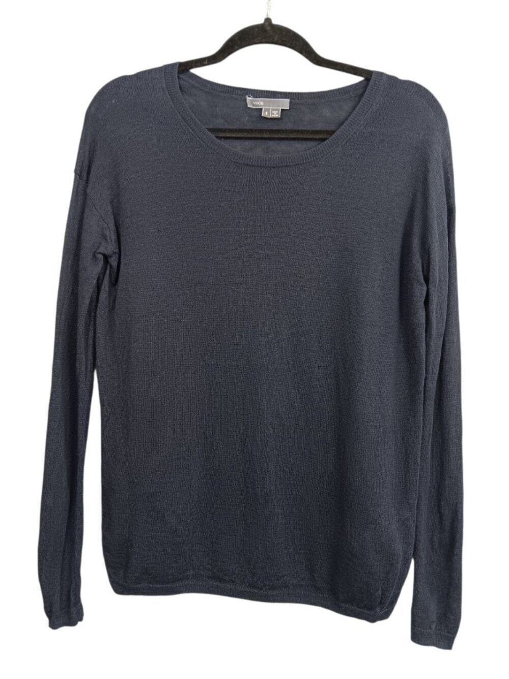 VINCE Women's Linen Blend Long Sleeve Crew Neck Top S Navy Blue Casual Comfort